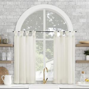 Archaeo Washed Cotton Small Window Twist Tab Cafe Curtains, 52" x 36", Ivory (Cream) Archaeo Washed Cotton Small Window Twist Tab Cafe Curtains, 52" x 36", Ivory (Cream)