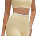 SUUKSESS Women 2 Pieces Workout Sets Padded Spaghetti Straps Camis High Waist Biker Shorts (Yellow,XS)