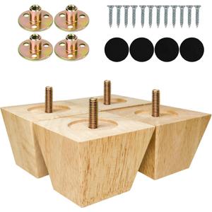 Albo Wood Furniture Legs 2 inch, Heavy Duty Sofa Legs, Pack of 4 Square Couch Legs Covered with Clear Varnish, Sofa Replacement Parts, for Dresser Legs, Sideboard, Recliner Couch, Circle Chair