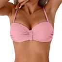 ZAFUL Women Push Up Bandeau Bikini Top Strapless Swimsuit Solid Twist Front Bathing Suits Tube Top (Large, 2-pink)
