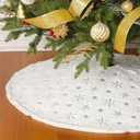 Christmas Sequin Tree Skirt 36in,White Soft Thick with Silver Snowflakes Decorations for 36 Inches Xmas Tree