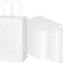 Toovip 100 Pack 5.25x3.25x8.25 Inch Small White Kraft Paper Bags with Handles Bulk, Gift Wrap Bags for Favor Grocery Retail Party Birthday Shopping Business Goody Craft Sacks Merchandise Take Out Cub