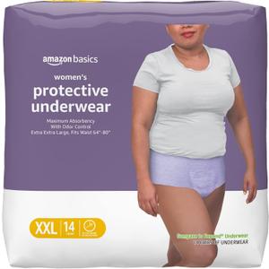 Amazon Basics Incontinence Underwear for Women, Protective, Disposable, Postpartum, Maximum Absorbency, XX-Large, Lavender, 14 Count