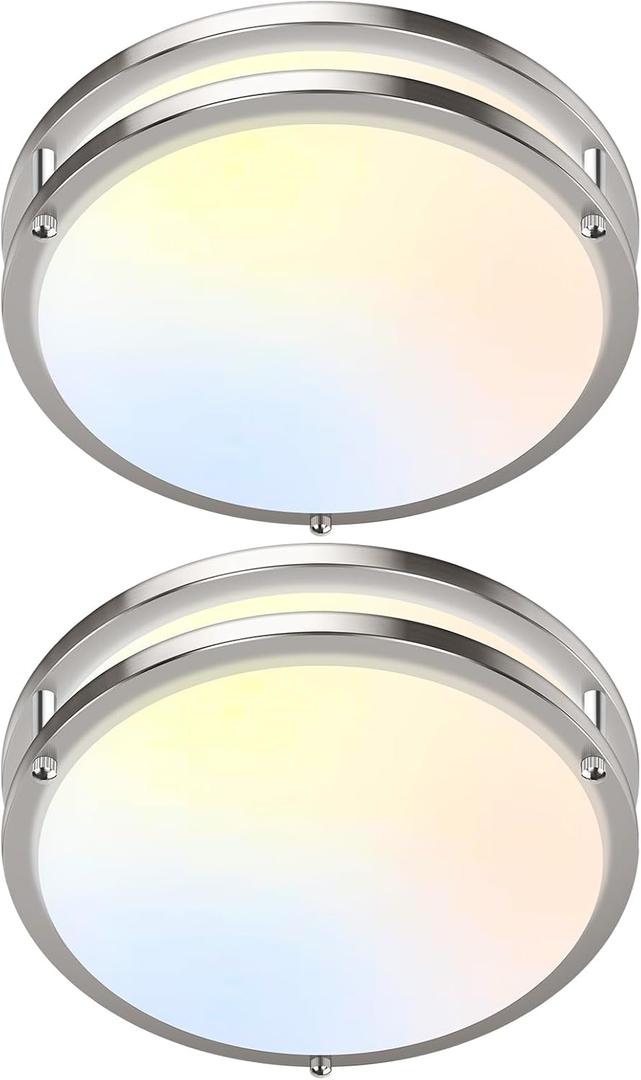 GoBright 2-Pack 10 Inch Bathroom Light Fixtures Ceiling Mount, 30W 3200lm Super Bright LED 2700K/3000K/4000K/5000K/6500K Adjustable Dimmable Kitchen Hall Ceiling Lamps, Brushed Nickle