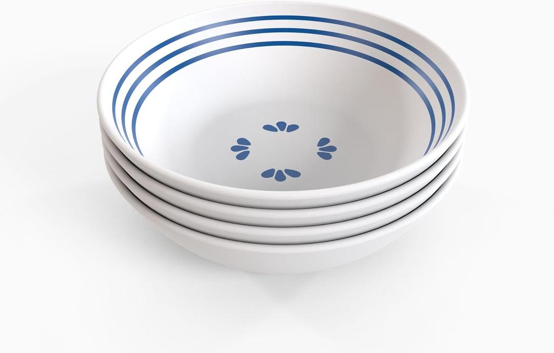 TervisHome Melamine Bowls - Set of 4 | MediterraBlue Collection | Durable Stoneware-like Quality, Dishwasher Safe, Perfect for Indoor and Outdoor Use