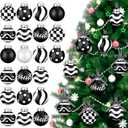 Chuangdi 24 Pcs Christmas Ball Ornaments for Tree Black and White Tree Decorations Modern Striped Swirl Polka Dots Hanging Ball 2.36'' Plastic Balls for Holiday Hanging Decor (Mixed Print)