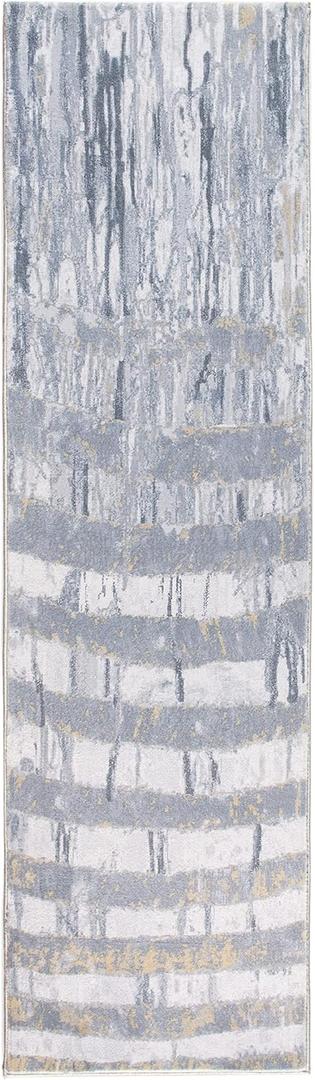 KAS Rugs Roxy Grey/Gold Palette Abstract Plush Area Rug, 2' x 7' Runner