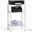 3-Tier Printer Stand with Storage, Mobile Printer Cart with Rolling Casters and Adjustable Feet, Under Desk Storage Shelf for Home Office, White, 15.7" x 11.8" x 25.9"