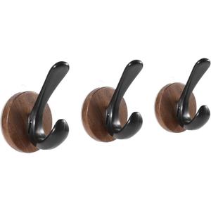 Walnut Suction Cup Hooks - Waterproof No Drill Removable & Reusable Wood Wall Hooks for Bathroom Kitchen Tile Glass Mirror, Unique Grain Each - 3 Pack(L)