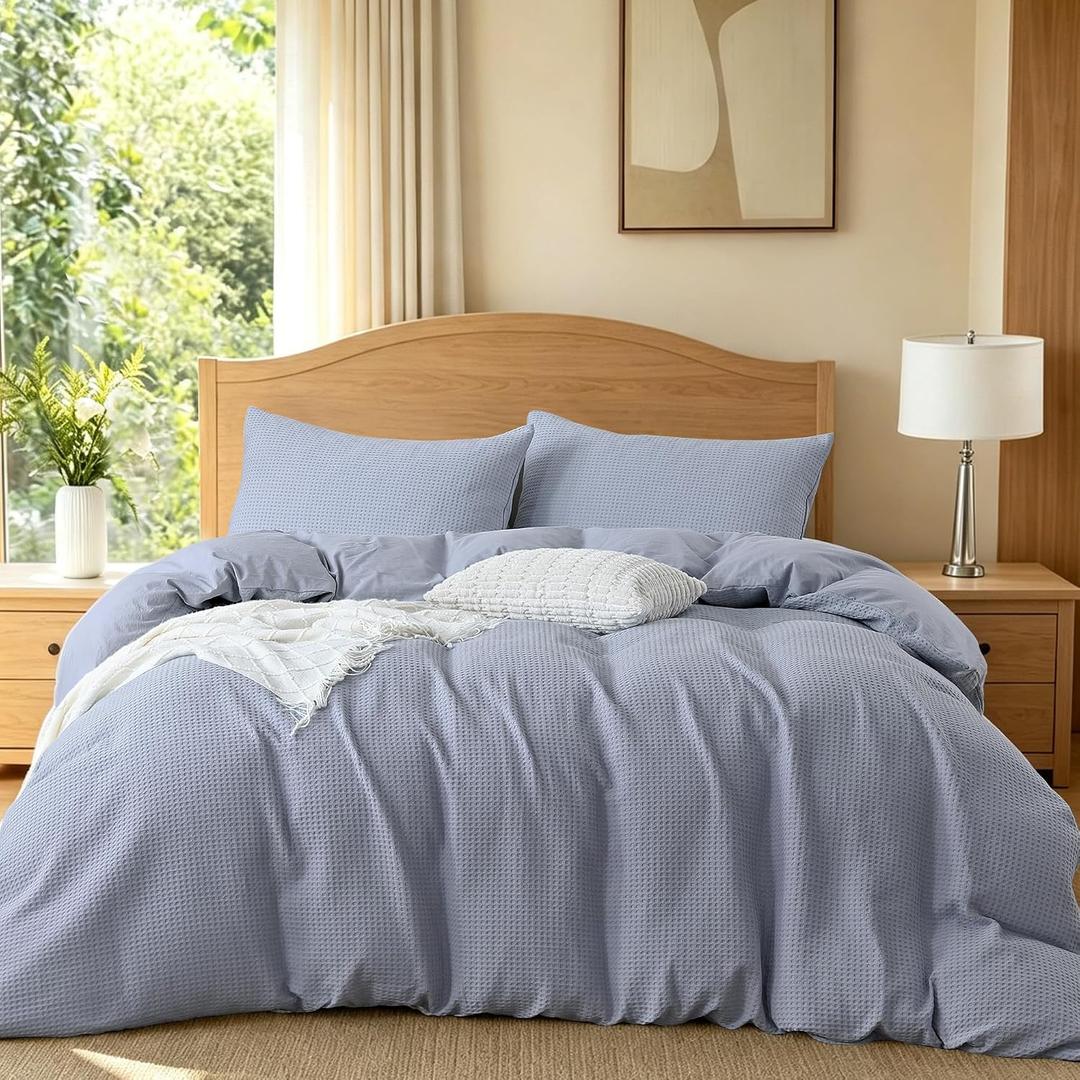ATsense Cotton Duvet Cover Queen - 100% Cotton Waffle Weave Duvet Cover Set