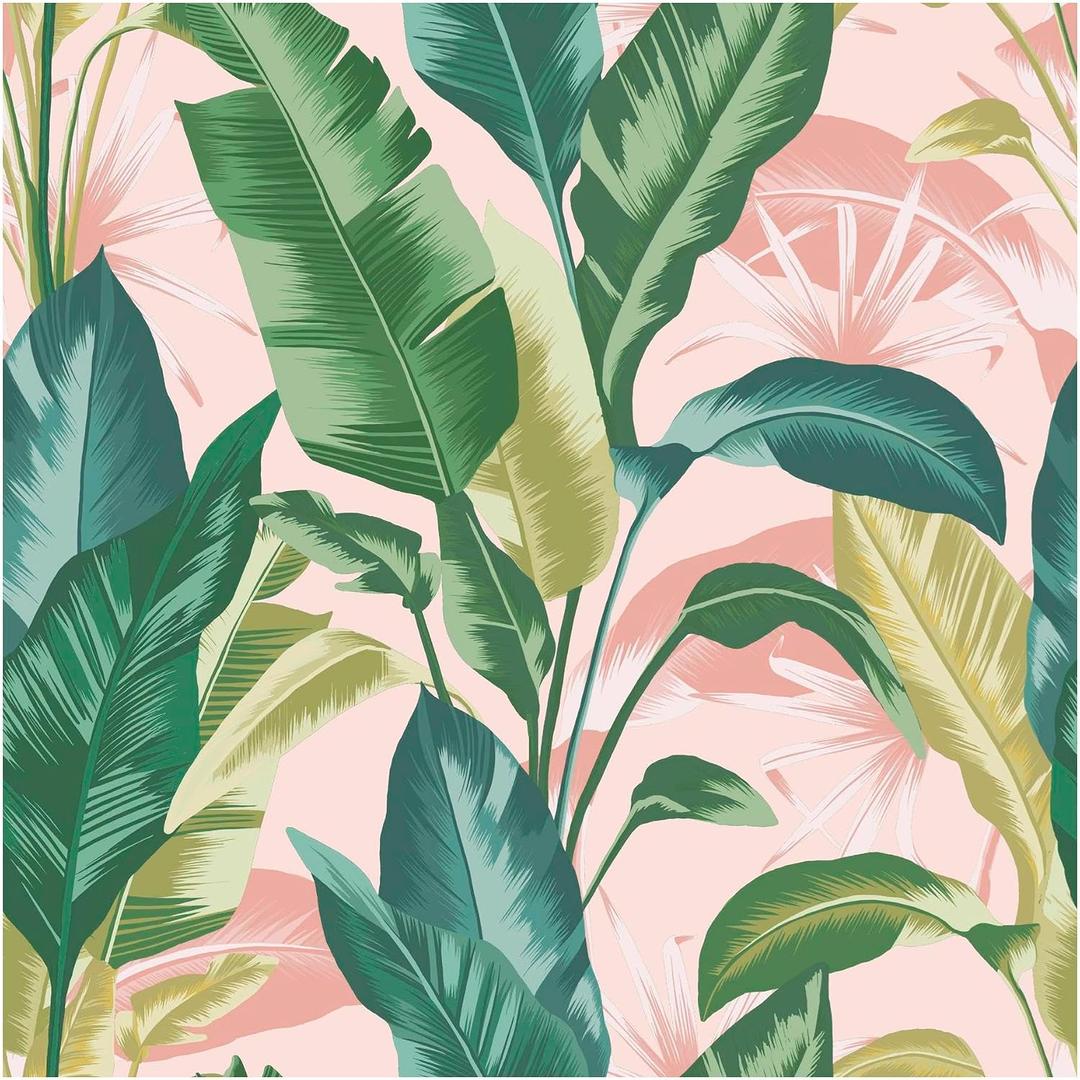Envy Leaf It Out Sunrise Removable Wallpaper Pink, Coverage 56 Square Feet, 396"L x 20.5"W