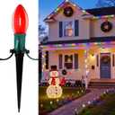 C9 Christmas String Lights Outdoor - 25.7 Feet 20 LED Christmas Pathway Lights with 20 Stakes Connectable Waterproof for Driveways Xmas Holiday Patio Decoration, Multicolored