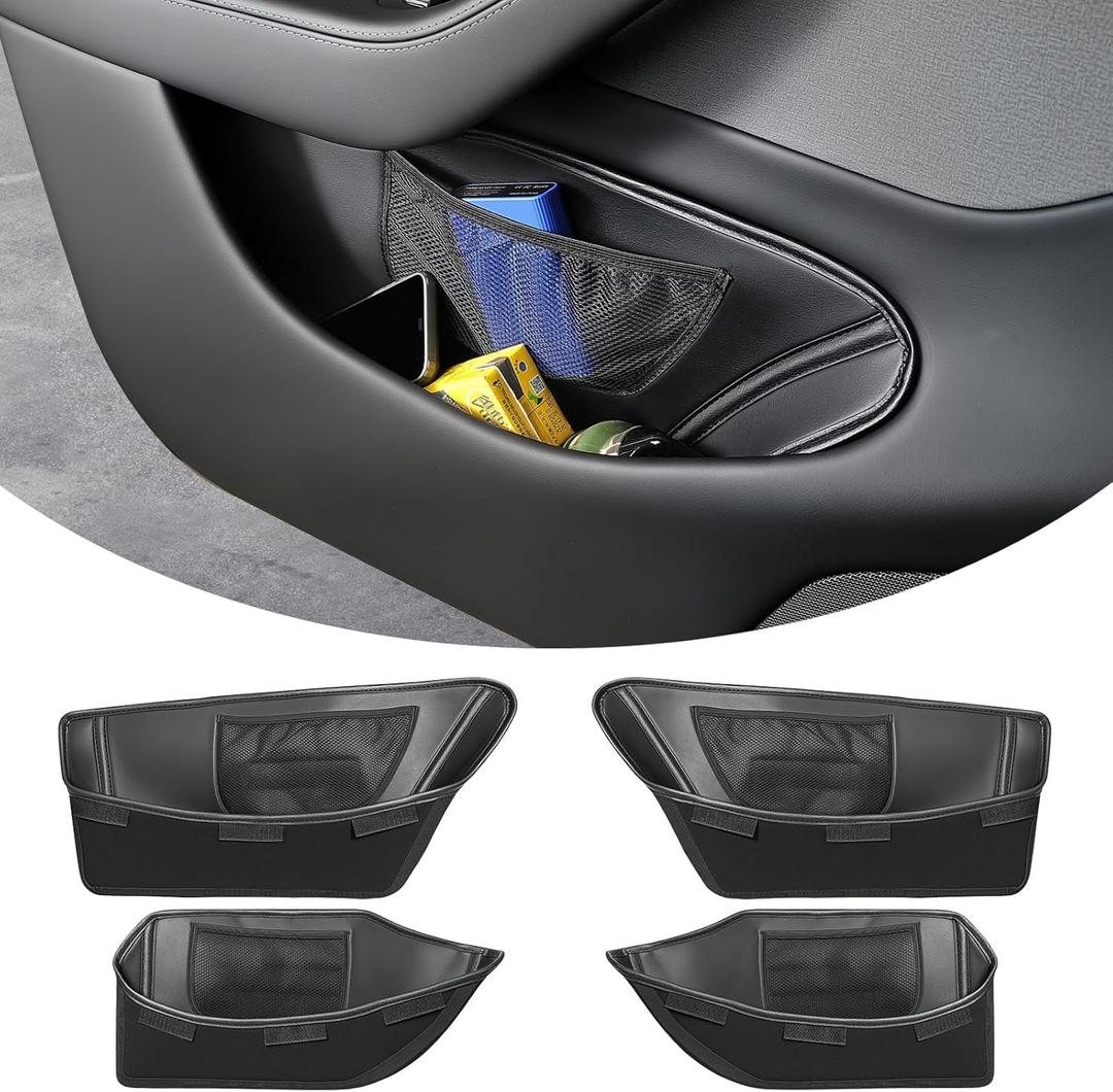 Tesla New Model Y (Juniper) Door Side Organizers PU Leather Door Storage Box Set Suitable for Model Y Interior Accessories, 4-Piece Set (2025-2026)