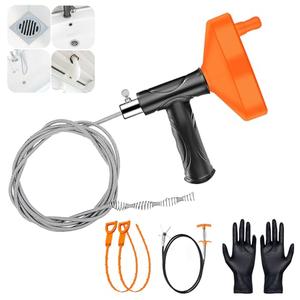 33 Feet Drain Snake Auger, Plumbing Snake Drain Hair Clog Removal Tool, Sink Unclogger Drain, Heavy Duty Toilet Snake Auger, Cleaner Tool for Bathroom Kitchen Tub Shower Drain Clog Remover with Gloves