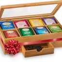 Bambsi Tea Box Organizer with Drawer - 8 Compartment Bamboo Wooden Tea Storage Chest with Acrylic Window & Magnetic Lid - Tea Accessories & Gift Set for Women, Birthdays, House Warming Gifts New Home