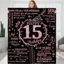 15th Birthday Blanket Gifts for Girls - Happy 15th Birthday Gift Ideas for Her - 15 Year Old Gifts for Daughter Sister Bestie - Personalized Flannel Fleece Soft Throw Blanket (80" x 60")