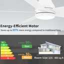 POCHFAN 60 Inch White Ceiling Fans with Lights and Remote, LED Low Profile Flush Mount Ceiling Fan for Bedroom, Living Room, Quiet DC Motor, Dimmable 6 Speeds