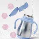 Bakpoco Stainless Steel Straw Sippy Cup for Toddlers 1-3 Years Old, Insulated Toddler Water Bottle Baby Training Tumbler with Handles, 8oz Kids Straw Cups for Travel, Daycare & At Home, Blue