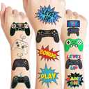 96 PCS Game Pre-Cut Temporary Tattoos Themed for Kids Birthday Party Decorations Supplies Favors Decor Super Cute Tattoo Stickers Sticker 8 Sheets Gifts for Boys Girls Games Classroom Rewards Carnival (Green)