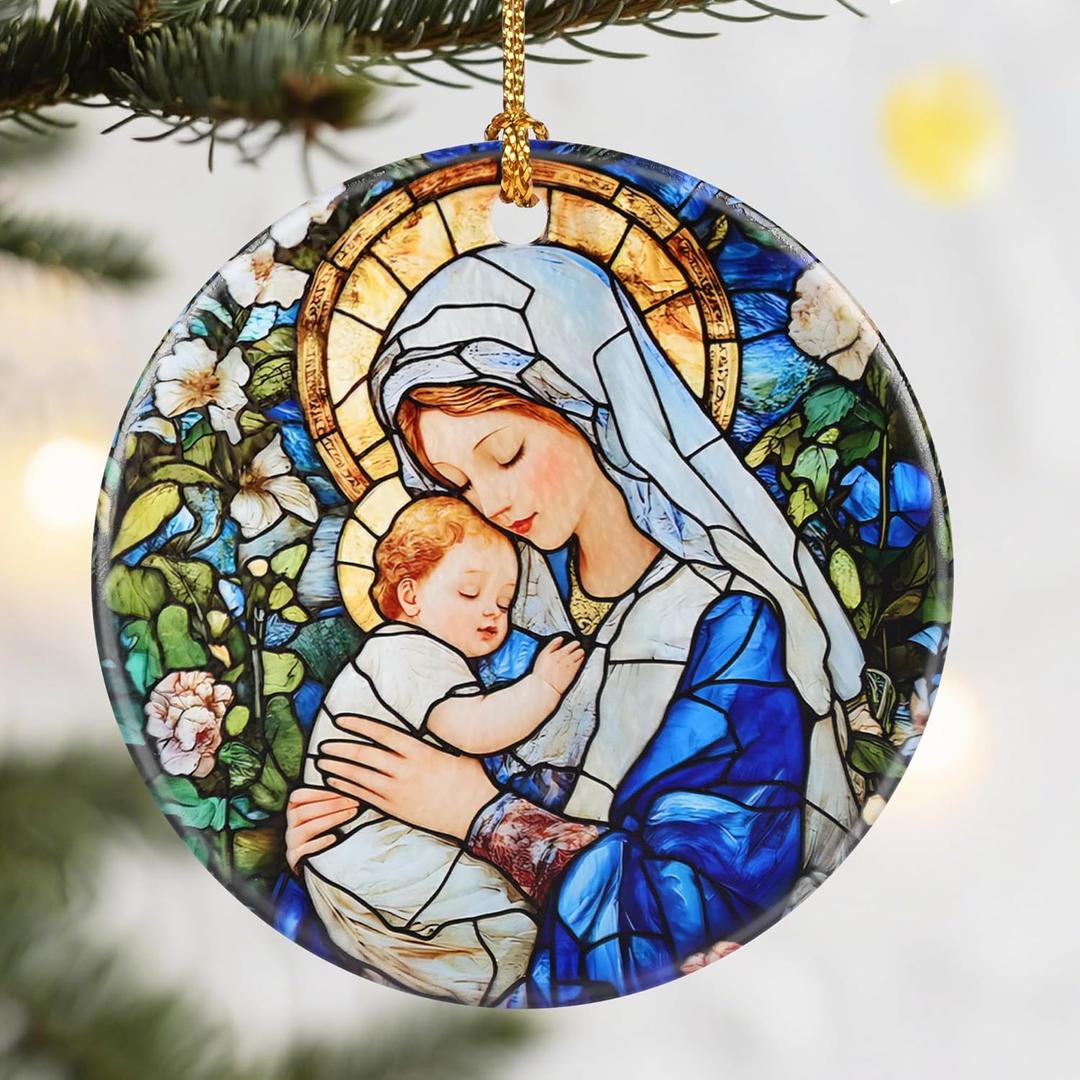 Christmas Ornament, Dodosky 2.8in Ceramic Religious Xmas Decor, Christmas Tree Ornaments, Xmas Decorations for Tree, Holiday Ornament, Gift Ideas, Christian Gifts, Religious Gifts - Virgin Mary