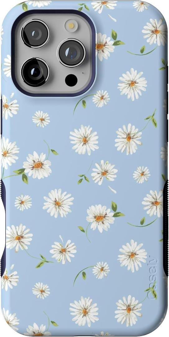 Casely iPhone 16 Pro Case | Daisy Daydream | Baby Blue Floral | Compatible with MagSafe | Bold Protective Case Design