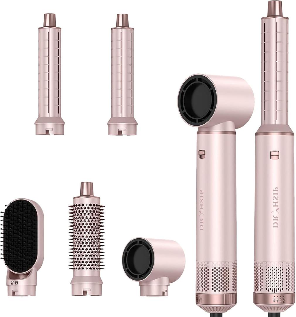 5 in 1 Hair Styler & Hair Dryer Brush, Low-Speed Negative Ionic Air Styler Drying, Multi Hair Styler, Professional Blow Dryer Brush for Curling Volumizing Straightening Styling (Pink)