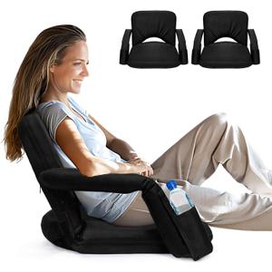 2 Pack Stadium Seats for Bleachers with Upgraded Armrests and Strong Back Support, Bleacher Seats with Extra Wide Cushion, 6.6LBS Lightweight, 6 Reclining Positions, Floor Chair for Indoor Outdoor