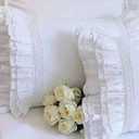 2-Pack White Pillow Shams Shabby Chic Pillowcases with Lace Ruffles Vintage Pillow Covers Cotton Queen Size 20"X30" Luxury Elegant