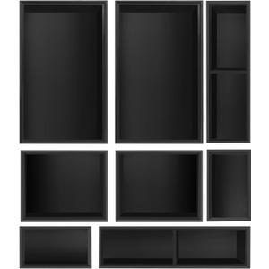 Bamboo Drawer Organizer Set, 8 PCS Black Multi-Use Drawer Storage Boxes, Junk Drawer Organizer Divider Bins for Bathroom, Kitchen, Office Desk, Makeup, Jewelry, Utensils