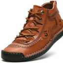 Alcubieree Mens Casual Leather Shoes Ankle Chukka Boots Slip On Lightweight Loafers Mid top Walking Driving Shoes for Male (12.5, Brown)