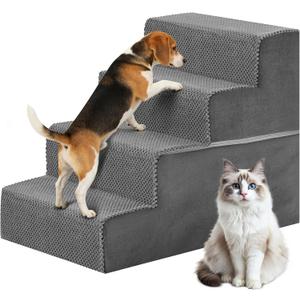 DUMOS Dog Stairs for Small and Medium Dogs, 4-Step Pet Steps with High-Density Foam, Indoor Non-Slip Pet Ramp for Puppy and Older Dogs Cats, Dog Bed Stairs for Couch and Sofa, Grey (Straight-18.11"H)