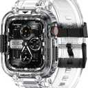 amBand Bands Compatible with Apple Watch 9/8/7 45mm, M1 Sport Series Rugged Case with TPU Strap Military Protective Tough Cover Bumper for iWatch SE2/SE/6/5/4/3 44mm 42mm Men Clear