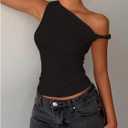 Milumia Women's Twisted Asymmetrical Neck One Off The Shoulder Tank Top Ruched Summer Going Out Crop Tops (Black, S)