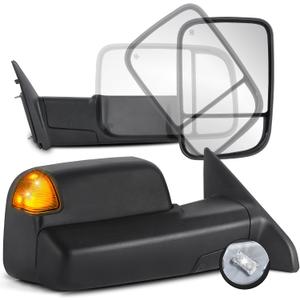 Pair Black Power Heated Towing Mirrors Compatible for 2009-2018 Dodge Ram 1500 (19-24 Classic Only) Compatible for 2010-2018 2500 3500 LED Turn Signal Light