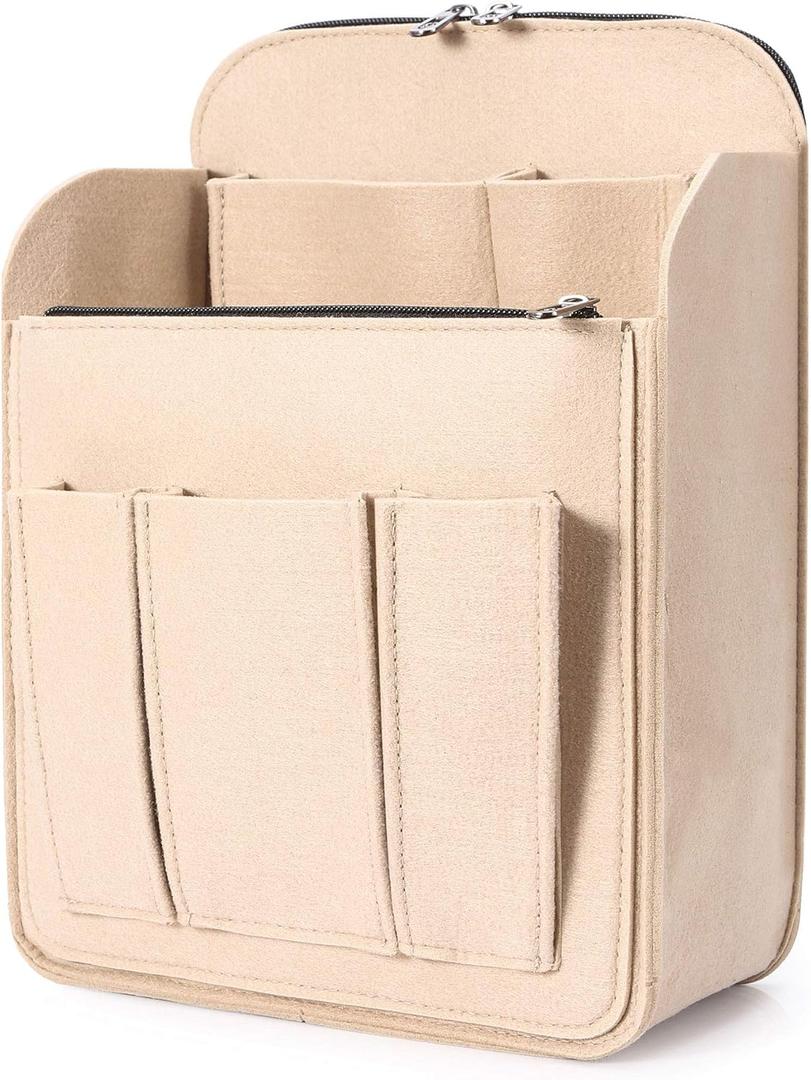 Yoillione Felt Backpack Organizer Insert for Women and Men, Large Travel Rucksack Insert with High Capacity, Lightweight Bag Organizer with Zipper Pockets (Medium, Beige)