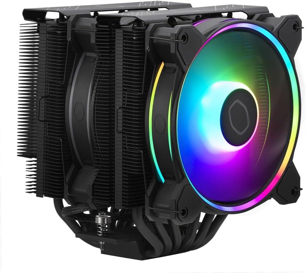 Cooler Master Hyper 622 Halo Black Dual Tower CPU Air Cooler, 120 Halo PWM Fan, Dual Loop ARGB, 6 Copper Heat Pipes, Nickel-Plated, 154mm Tall, AMD Ryzen AM5|AM4, Intel LGA 1851|1700|1200 Brackets