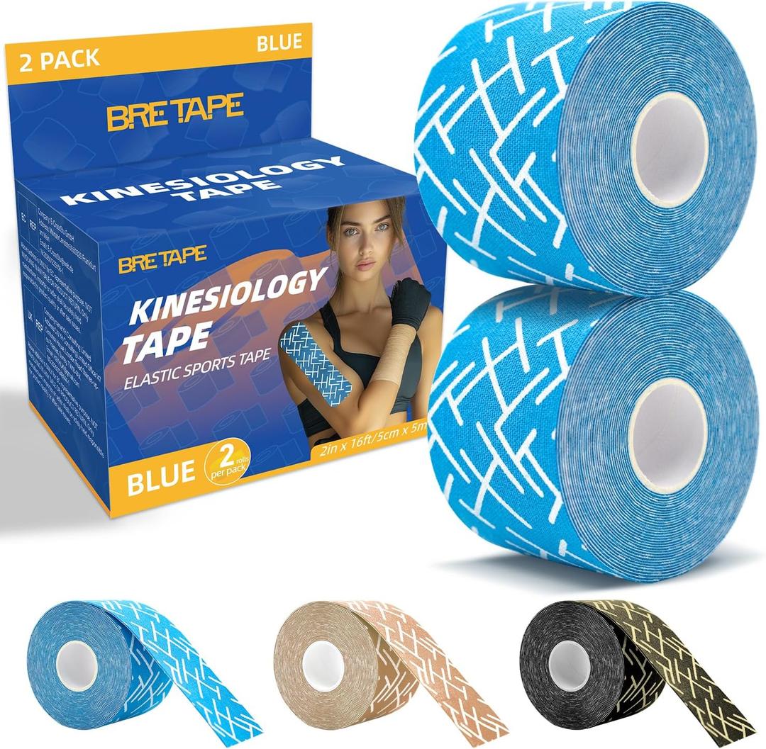 2 x Kinesiology Tape Rolls – 2-Inch x 16 ft Waterproof and Hypoallergenic Athletic Tape for Muscle Support, Knee, Shoulder, and Ankle, 2 Rolls (Blue)