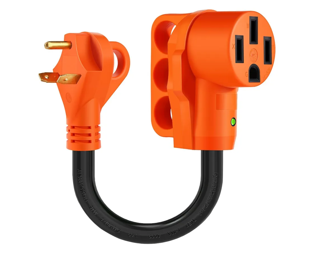 30 Amp to 50 Amp RV Adapter Cord,NEMA TT-30P to NEMA 14-50R Electrical Power Adapter with LED Power Indicator,10 Gauge RV Dogbone Adapter Cord 12 Inch with Grip,ETL Listed