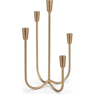 5-Candle Cast Iron Metal Candelabra, 17.7 Inch Candlestick Holders, Iron Tabletop Candelabra, Taper Candle Holders, Cast Iron Candelabra for Wedding, Table, Fireplace Mantel Decor