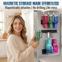 3 Pack Magnetic Stanley Cup Holder for Fridge | 6 Lids Organizer & 6 Tumbler Cups Storage | Wall Mount Rack for Water Bottle | Fits 30/40 oz for Kitchen Garage Gym Toolboxes & Metal Surface (Black)