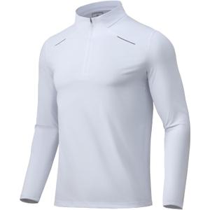 Men Quarter Zip Pullovers Lightweight Long Sleeve Golf Shirts Dry Fit 1/4 Zip Athletic Shirt for Workout Running (XX-Large, White)