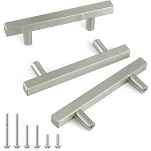 10 Pack Brushed Nickel Cabinet Pulls 5 Inch Square, Kitchen Hardware for Cabinets, Stainless Steel Cabinet Pulls for Kitchen Drawer, Cabinet Handles 3 Inch Hole Center