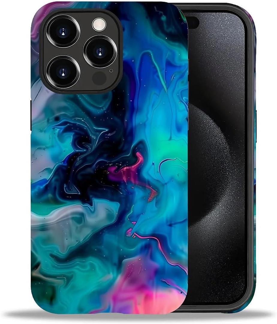 Case Compatible with iPhone 15 Pro,Blue Black Patterm Hybrid 2-Layer Hard Shell+Silicone Double Protective Scratch-Resistant Shockproof Case for iPhone 15 Pro