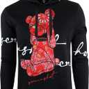 SCREENSHOT Mens Urban Premium Fleece Hoodie - Animation Cartoon Character Embroidery Patch Gel Print Hooded Sweatshirt (3X-Large, Black/Red)