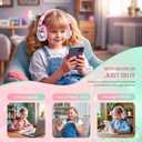 QearFun Kids Headphones Wired with Mic, 85/94dB Safe Volume Limit, Foldable Over Ear, Tangle-Free Cord & Sharing Port, Wired On-Ear Headset for School, Chromebook, Tablet, Travel - Boys & Girls