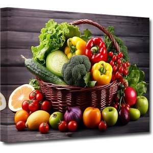 CXHOSTENT Kitchen Canvas Wall Art Fruit Picture Various Fresh Fruits Vegetable Painting Prints for Kitchen Restaurant Dining Room Decor Framed (Fruit-1, 16.00"x24.00")