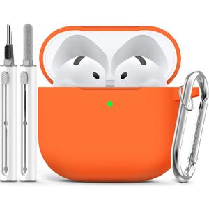 Ljusmicker for AirPods 4 Case 2024 with Cleaner Kit,Soft Silicone Protective Cover for Apple AirPods 4th Generation Cases for Women Men,AirPod 4 Case Accessories with Keychain-Orange