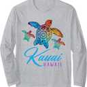 Kauai Tie Dye Sea Turtle Hawaii Family Vacation Long Sleeve T-Shirt, Heather Grey, XX-Large