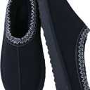 Women's Platform Slippers Winter Mini Boots Anti-Slip Suede Slip on Women Sneakers Fur Lined House Slippers for Indoor Outdoor (6, Flat Black)