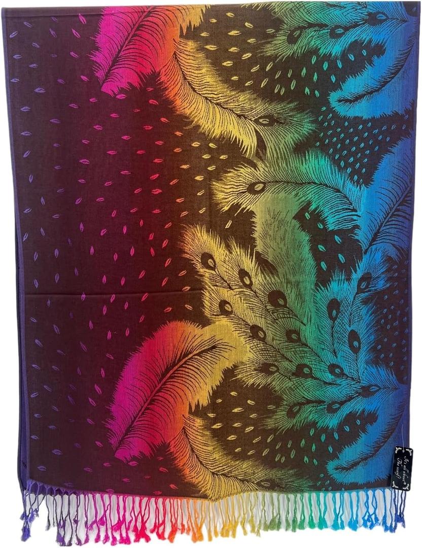 Women Summer Pashmina Large Long Scarf Lightweight Beach Shawl Wrap Cozy Elegance Comfort (Dark Grey Rainbow - Jb418-5)